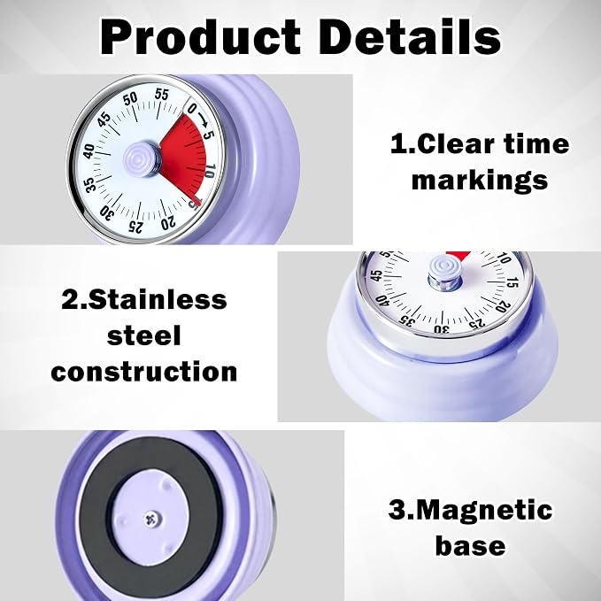 60-Minute Magnetic Visual Timer, Silent Operation and No Battery Needed, Time Management Tools for Kitchen, Homeschool Desk, Office Meetings & Home Learning Timer (Purple)