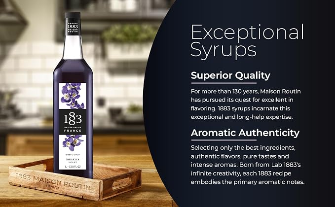 1883 Violet Syrup for Drinks, Made in France, 1 Liter Glass Bottle