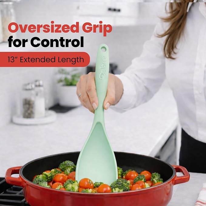 Silicone Spoon Spatula for Cooking - Multifunction Scoop Spatula Spoonula - Heat Resistant Cooking Spoon for Nonstick Cookware - Large Silicone Kitchen Spoon - Seamless Design (Mint,1pc)