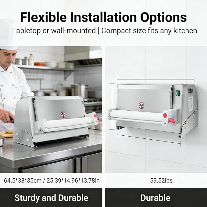 Electric Dough Sheeter Machine Pasta Maker Machine for Icing Pizza Dough Roller Sheeter Automatic Commercial Pizza Press Stainless Steel for Bread Marzipan and Puff Pastry (450W)