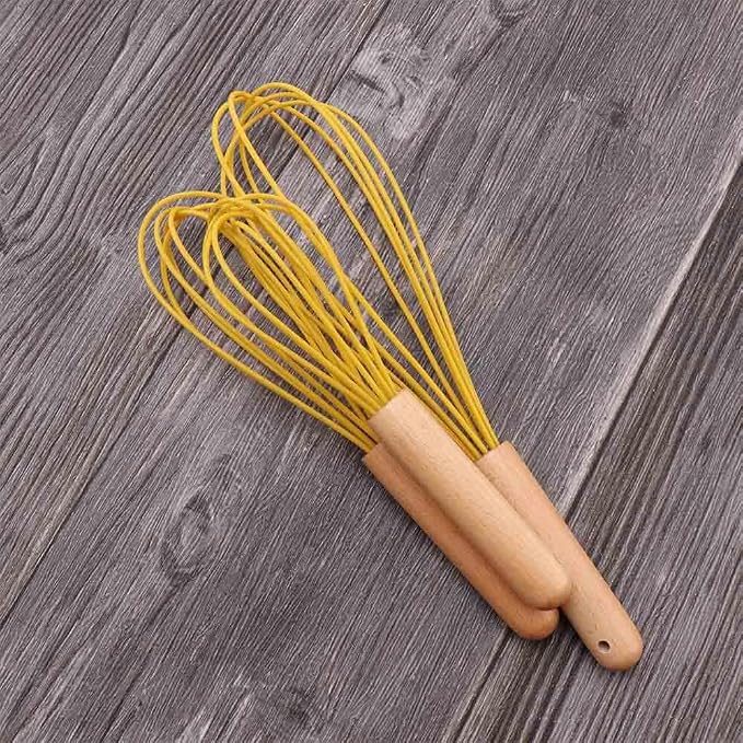 3 Pcs Silicone Whisks With Wooden, Non Scratch Coated Whisks, Balloon Whisk Egg Beater For Cooking, Blending, Whisking, Beating, Stirring