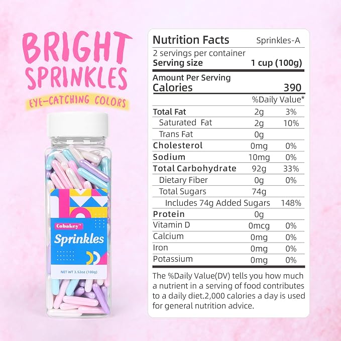 Sprinkles for Cake Decorating 4.2 Ounce Edible Sugar Rods Sprinkles for Cookie Decorating, Cupcake Topper, Ice Cream, Candy, Chocolate, Parties (Pink, Blue, Purple)