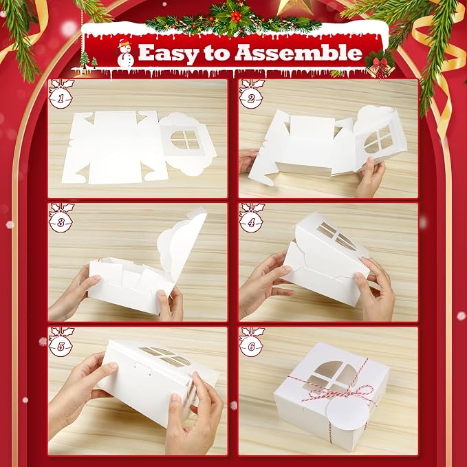 COTOPHER 18Pcs Christmas Cookie Boxes with Window, 10x10x2.5 inch White Bakery Boxes for Gift Giving, Kraft Treat Boxes Dessert Boxes for Cakes Donuts Chocolate Strawberries Pastries Muffins