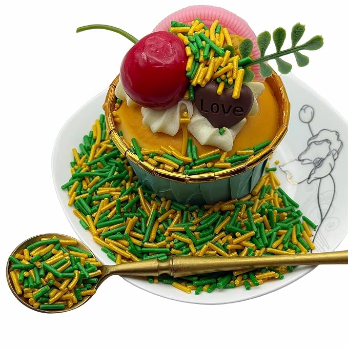 CandiJumpin Gold and Green Jimmy Sprinkles, Gold Green Sprinkles for Cake Decorating Edible Cake Jimmies Edible Crunchy Jimmies Ice Cream Toppings, Baby Shower Party Wedding Christmas Supplies 3 OZ