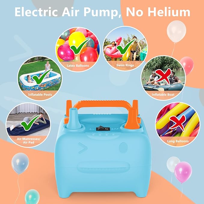 OWill Balloon Pump Electric, Multipurpose Balloon Inflator Electric Air Pump, Portable Dual Nozzle Balloons Air Pump Electric 600W Blow Machine for Party Decoration