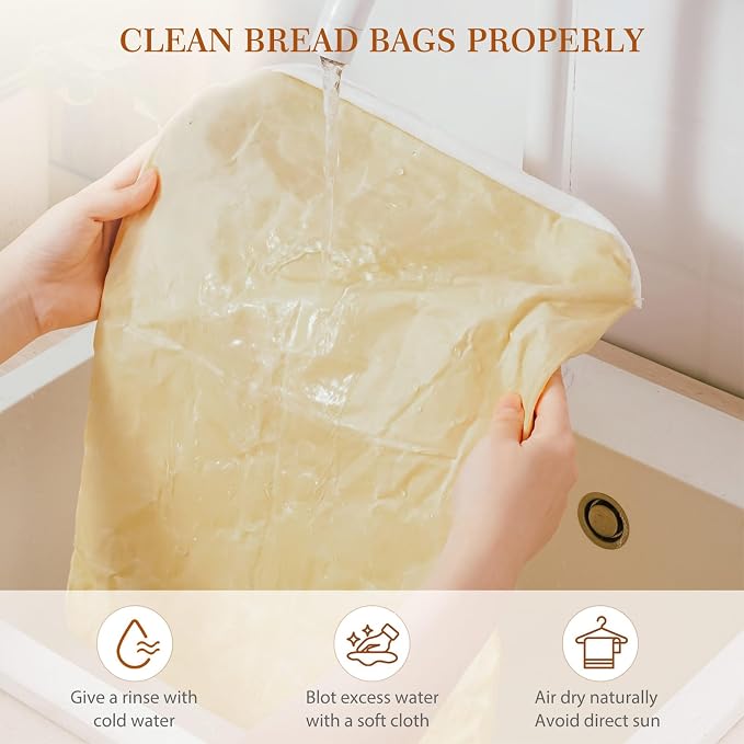 Beeswax Bread Bag, 2 Pack Sourdough Bread Bags for Homemade Bread, 17x13 Inches Bees Wax Wraps Reusable With Freshness Lock Zipper, Keep Bread Fresh for Longer（Caramel loaf-2 Pack）