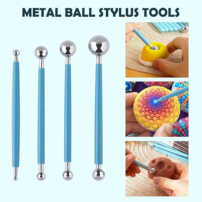 EUOCENK 11PCS Silicone Clay Sculpting Tool, Ball Stylus Clay Tools, Clay Shaper & Sculpter Brushes for Dotting, Painting Mandalas, Embossing, Nail Art, Polymer, Pottery Crafts, Rhinestone, Rock
