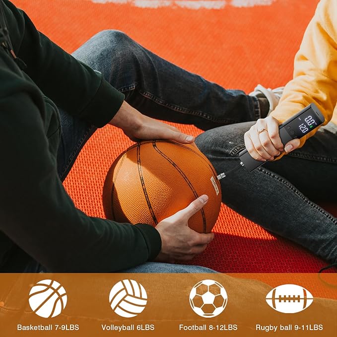 Electric Ball Pump,Smart Air Pump Portable Fast Ball Inflation with Accurate Pressure Gauge and Digital LCD Display for Basketball Football Soccer Volleyball Swimming Ring Balloon(2 Pin and 1 Spout)