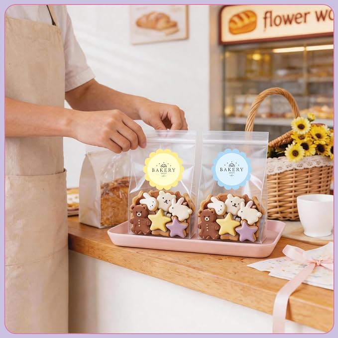500 Pcs 2.25" Round Thermal Labels, Scalloped Multi-Colors Blank Circle Sticker for Small Business, Bakery Packaging, Waterproof for Direct Thermal Label Printers (5 Colors Dual-Tone)