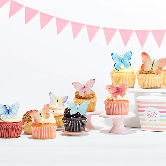 Gyufise 56Pcs Butterfly Edible Cupcake Toppers Cake Decoration Edible Butterfly Cake Decorations for Baby Shower Kids Birthday Party Cake Supplies Multi