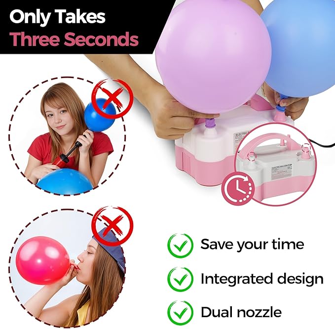 Balloon Pump - Electric Dual Nozzle Air Pump for Balloon, Portable Balloon Blower Save Time and Effort, Balloon Inflator for Parties and Decorations - 110V-120V, 600W
