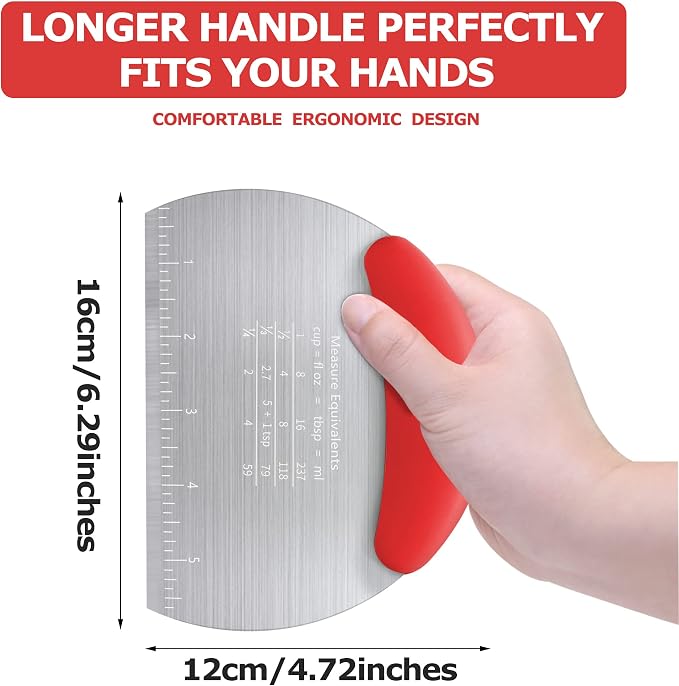 Pastry Cutter Dough Scraper Dough Cutter Scraper Tool Kitchen Pastry Blender,Stainless Steel Pastry Cutters Heavy Duty Dough Cutter for Kitchen Baking Tools,Comfortable and Dishwasher Safe (Red)