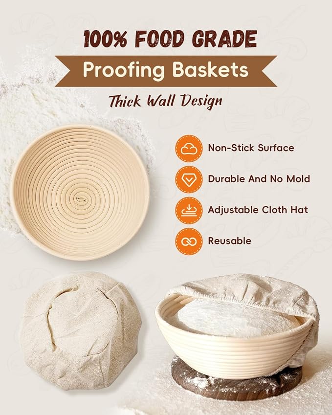 Complete Sourdough Starter Kit for Beginners & Bakers | Sourdough Bread Baking Supplies with Round Banneton Bread Proofing Basket, Bread Sling, Starter Jar, Dough Whisk, Scrapers, Bag & Manual