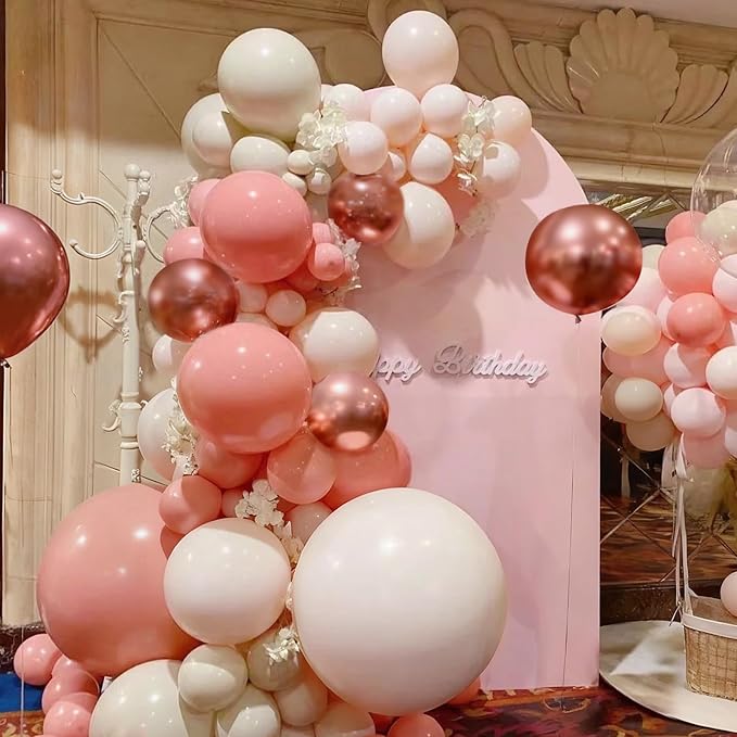 MEBAY Pink and Gold Balloon Garland Arch Kit, 166Pcs Dusty Pastel Pink White Sand Rose Gold Metallic Balloons for Wedding Bridal Shower Women Birthday Party Decoration