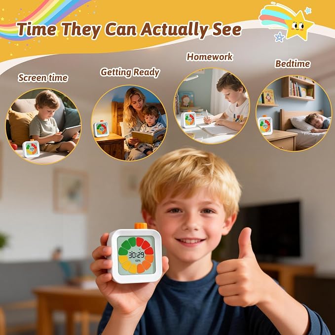 EooCoo Cute School Supplies Visual Timer for Kids, ADHD & Autism, Digital Countdown with Clear Petal-Style Visual Time Progress, Easy-to-Use Time Management Tool for Calm Transitions, Classroom & Home