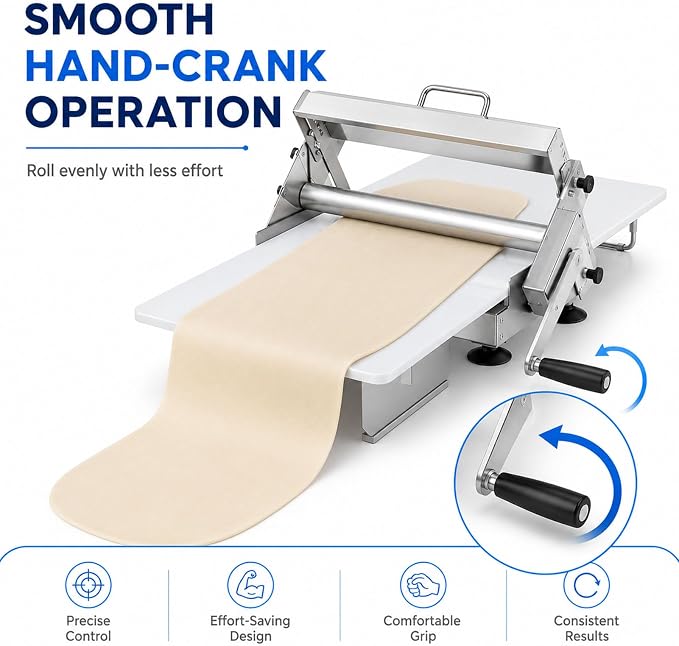 Dough Sheeter Machine, 15.75 inch Foldable Manual Dough Roller with 0-25mm Thickness Settings, Stainless Steel Pastry Roller for Pizza Dough, Puff Pastry, Fondant, Home Bakery & Commercial Kitchen