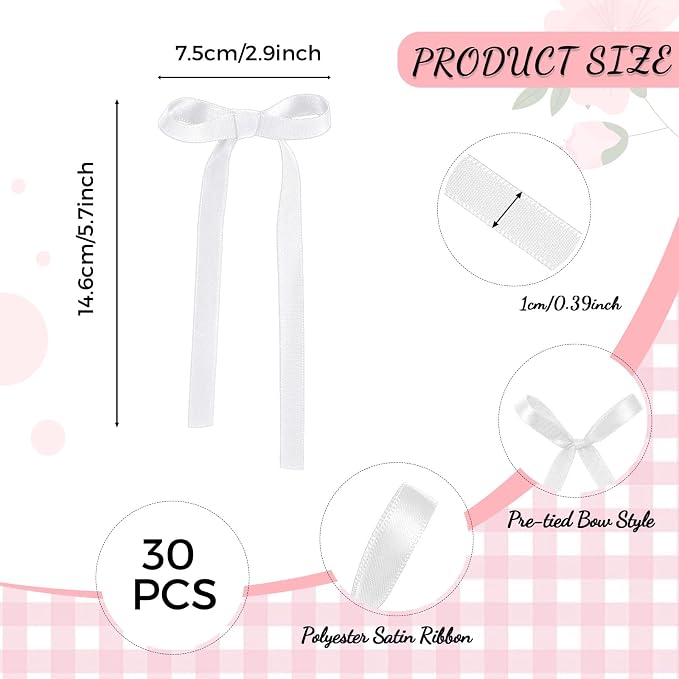 30 Pack Bow Cake Toppers White Ribbon Bows for Cake Bow Birthday Decorations for Bride to Be, Wedding, Baby Shower, Bachelorette, Summer Pool Party Decorations
