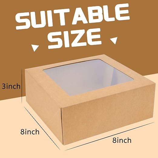 NPLUX 8x8x3 inch Kraft Cookie Boxes Candy Boxes with Window for Chocolate Covered Strawberry Donut Breakable Heart Baked Goods, Graduation Gifts Party Favors(30 Pack,Brown)