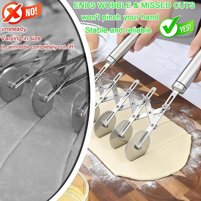 5-Wheel Pastry Cutter & Dough Divider - Adjustable Heavy Duty Stainless Steel Tool for Cinnamon Rolls, Brownies, Lattice, Pasta, Pizza | Achieve Perfect, Even Cuts Every Time