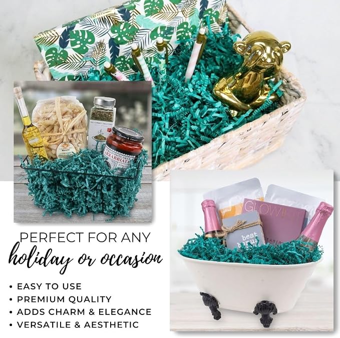 MagicWater Crinkle Cut Paper for Gift Baskets - 2LB - Teal - Perfect for Shredded Paper Filler, Basket Filler, Gift Boxes, Bridesmaid Gifts, Christmas Stuffers & More – Ideal for All Occasions