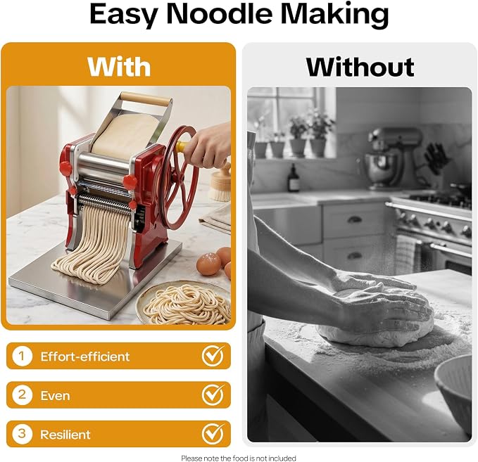 Manual Noodle Machine, Commercial Pasta Maker, Dough Sheeter Machine, Adjustable Thickness 0.5-5mm, Dough Roller Machine, Spaghetti Dough Machine for Home