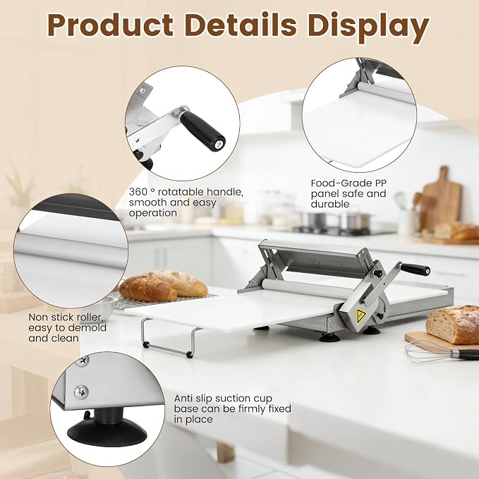 Folding Dough Sheeter 40.9"x15.5" for Bread and Pastries (2 Rolling Boards) | Manual Stainless Steel Dough Machine, Adjustable Thickness, Portable Manual Sheeter Machine