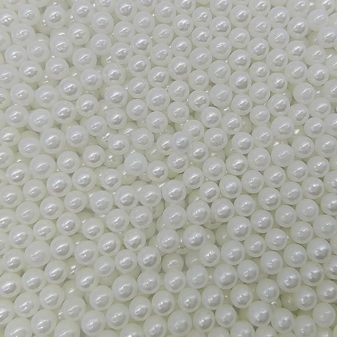 Edible White Pearl Sugar Sprinkles Candy 4mm Mini Pearls Cake Decorations Cupcake Toppers Cookie Decorating Perfect for Wedding Party Valentine Halloween Christmas Supplies 3OZ