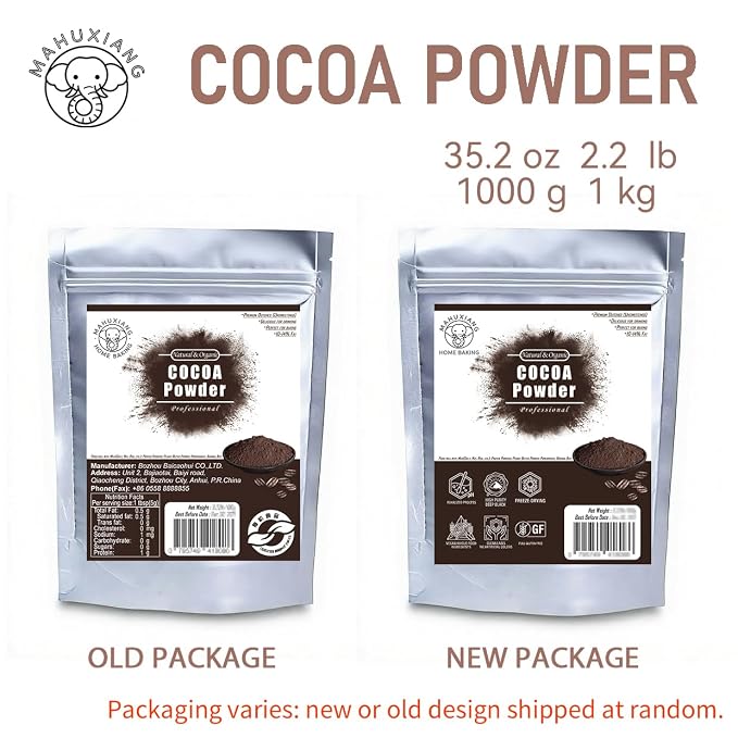 MAHUXIANG Dutch-Processed Organic Cocoa Powder, Rich Black for Baking, Drinks, Dark Hot Chocolate, Ice Cream, Brownies, Frosting, 10-14% Fat Content (35.2oz/2.2LB/1000g)