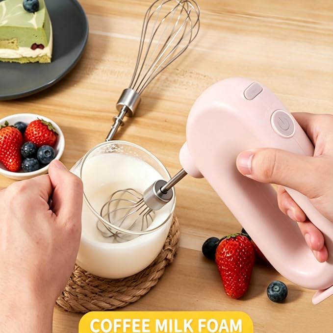 Cyrank Cordless Hand Mixer, Handheld Mixer Electric Hand Mixer 4 Speed Electric Handheld Mini Egg Beater USB Charing 1500mah(Pink)