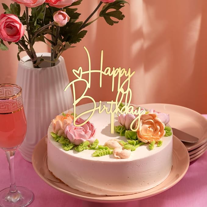 2pcs Happy Birthday Cake Toppers Glod Happy Birthday Cake Decorations Birthdays Decorations Birthdays Cakes Supplies for Celebrating Anniversary Party