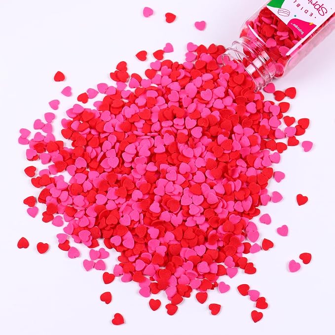 Red Pink Heart Confetti Sprinkles for Cake Decorating, 3.52oz Edible Valentine Sprinkles Bulk for Cupcake Toppers Baking Cookie Ice Cream Dount Chocolate