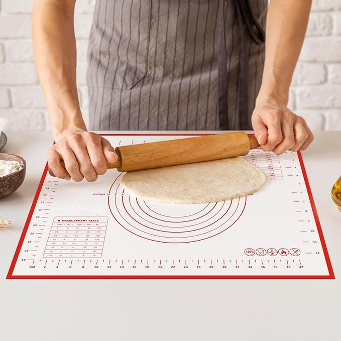 2 Pack Silicone Baking Mat Extra Large (19'x27') with Measurement Indicators, Non-Slip, Pastry Mat Sheet for Dough Pie Crust Rolling Mats for Making Cookies, Macarons, Bread, Baking Supplies