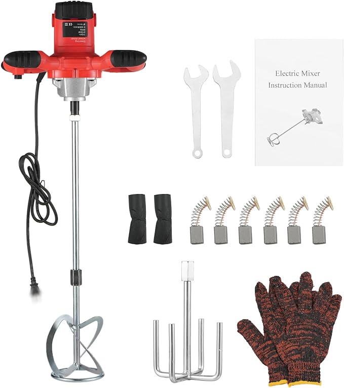 Cement Mixer 2300W, Handheld Electric Concrete Mixer with 6 Adjustable Speed, 110V Portable Mud Mixer Paint Mixer for Motar Grout Plaster Thinset Fodder Stirring Tool