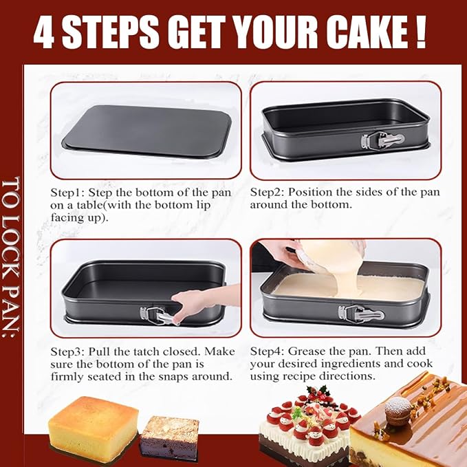 Springform Pan Set, 9.5/10/11Inch Square cake pans, Nonstick Bakeware Springform, Leakproof Cake Pans with Removable Bottom for Baking, Cheesecake Pan (Square, 9.5/10/11 inch)