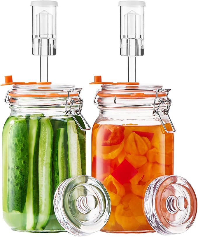 Fermenting Jars, 1.5L Fermentation Kit With Glass Weights, 2-Pack | Wide-Mouth 2L Glass Jar With Self-Venting Airlock, Ideal For Sauerkraut, Kimchi, Pickles And Other Homemade Ferments