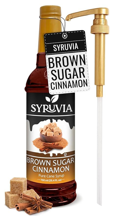Syruvia Coffee Syrup, Brown Sugar Cinnamon Flavored Syrup for Drinks, Lattes, and Desserts – 25.4 fl oz - with Pump