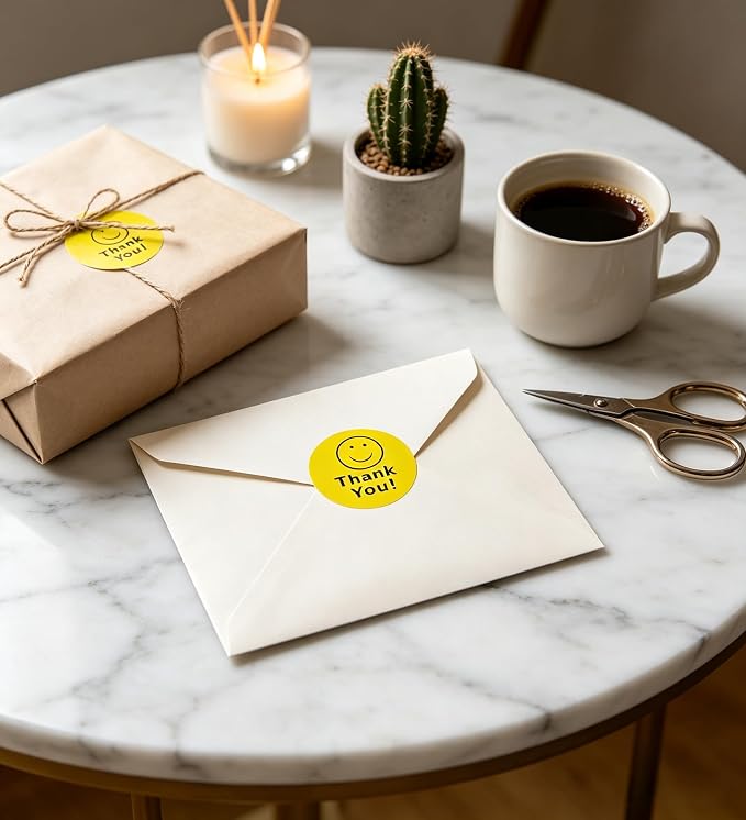 BLESS-VAST 500 PCS Thank You Stickers for Small Business - 1 Inch Smiley Face Thank You Stickers Labels for Baking Packaging Envelope Seals Wedding Birthday Party Gift Wrap Bag (Yellow Smile)