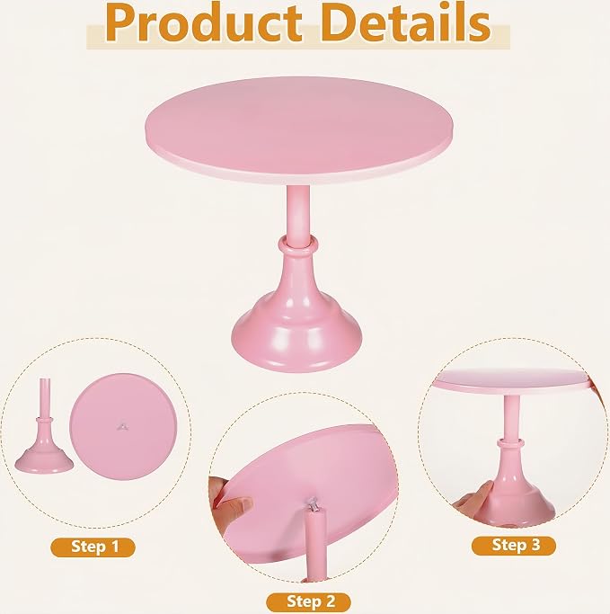 3 Pcs Metal Cake Stand Set 8/10/12 inch Dessert Table Display Perfect for Baby Shower Wedding Birthday(Pink)