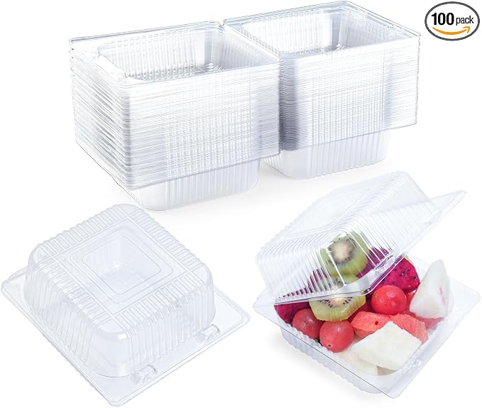 Evnlo 50 Count Clear Plastic Containers with Lids for Food, Thickened Disposable Sandwich Containers Clamshell Boxes for Cake Slice, Dessert, Hamburger, Salad, Pastry, Fruits, Takeout Tray