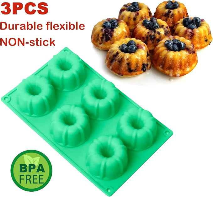 3Pcs Silicone Original Cake Pan, 6Cavity Mini Heritage Cake Silicone Mold for Baking，Non-stick Baking Mold for Cupcake Cornbread Brownie Jello (Original)