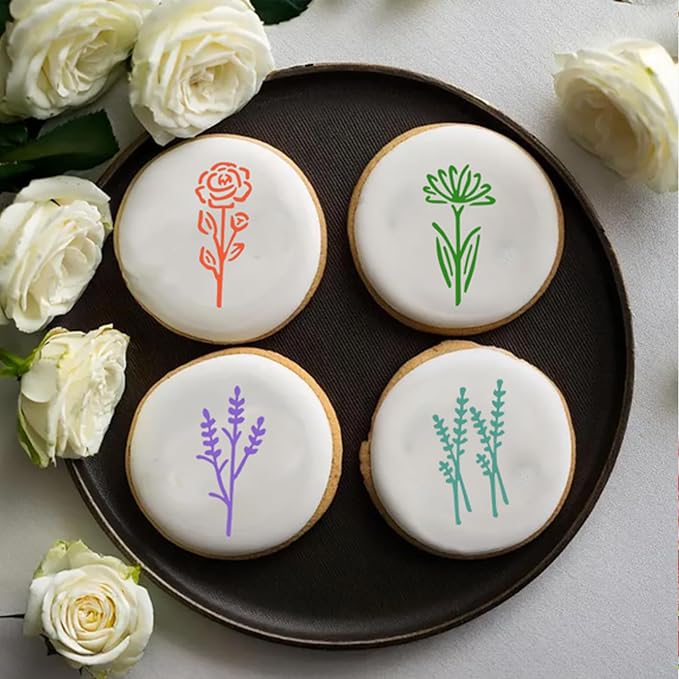 50Pcs Scroll Tile Small Wildflower Flower Cookie Stencils for Baking, Royal Icing, Sugar Cookie, Art Cards Decorating Tools ﻿ (50)
