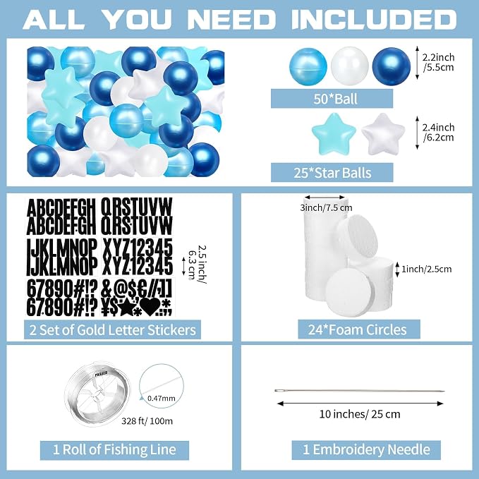 Simgoing 103 Pcs DIY Giant Friendship Bracelet Lei Kit Extra Large Beads Garland Jumbo Birthday Friendship Banner Kit Famous Singer Customizable Party Decor for Classroom(Blue)