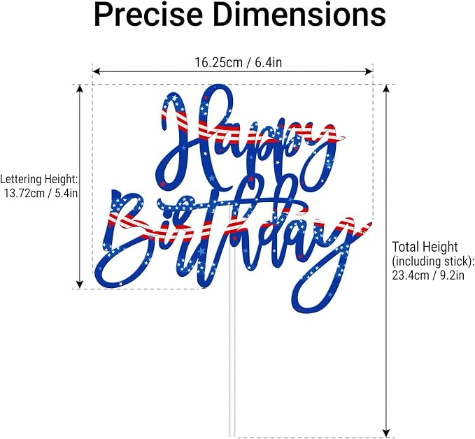 Happy Birthday Cake Toppers, Patriotic Cake Decorations for Boys Girls and Adult Birthday Anniversary Party Decor Supplies
