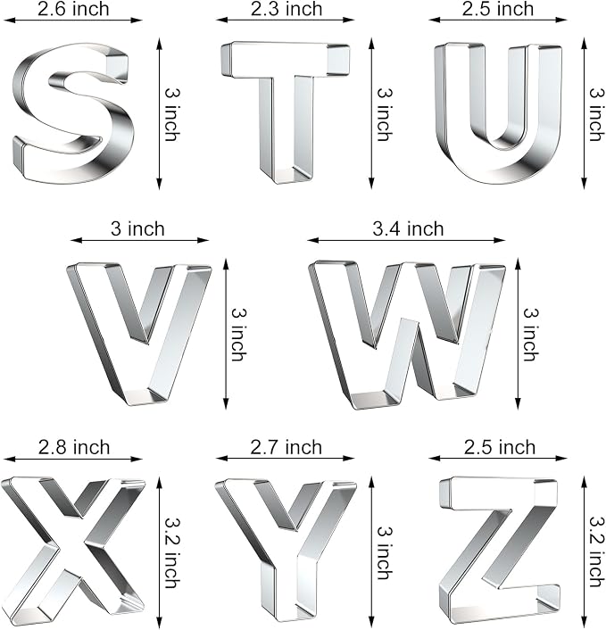 Alphabet Letter Cookie Cutters Shapes Large 3 Inch - 26 Pcs Stainless Steel Cookie Cutter Set Fondant Biscuit Fruit Dough Mold Tools for Birthday, Christmas, New Year and Holiday Party Decorations