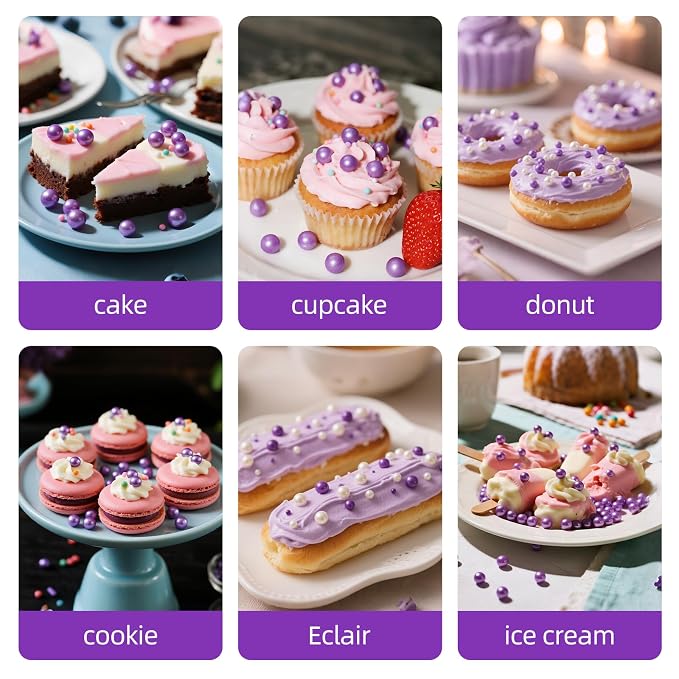 Edible Purple Pearl Sprinkles for Cake Decorating,Pearls Sugar Sprinkle,130g/4.58oz Mix Size,Baking Edible Cake Decorations Candy,Cupcake Toppers,Cookie Decorating Donuts Ice Cream Toppings,Wedding Birthday Party Supplies