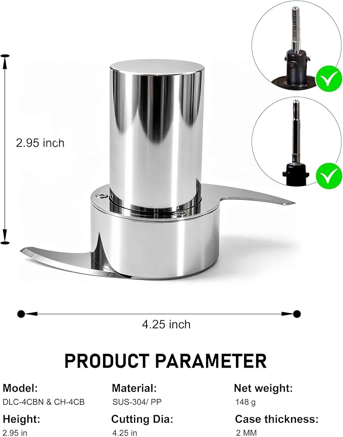 DLC-4CBN & CH-4CB Blade for 4-Cup Cuisinart Mini Prep Plus Food Processors | Less Microplastic - Resists Cracking, Chipping, Flaking - Easily Handle Hard Ingredients - Effortless Cleanup - Durable