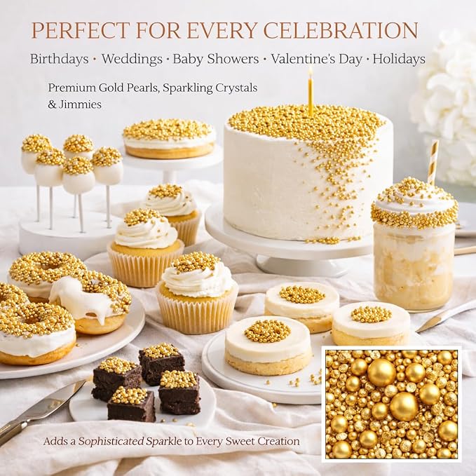 Confect Gold Sprinkles – Premium Metallic Gold Pearl Cake & Cupcake Sprinkles (4.2 oz) – Bake Stable, Soft Chew, No Synthetic Dyes – Edible Decorating Sprinkles for Cookies & Baking