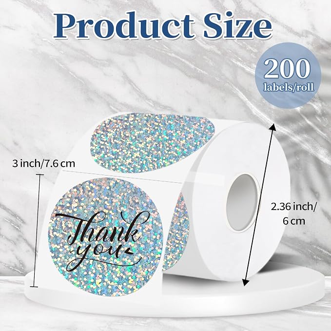 3''Holographic Thermal Label,Round Self-Adhesive Direct Thermal Label,for DIY Logo Design,Name Tag (200/Roll Small Dots)
