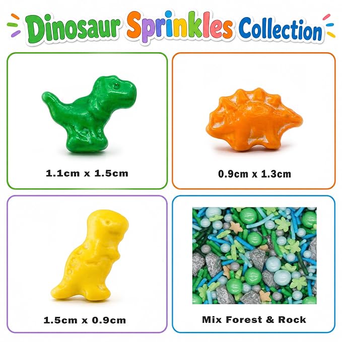 Dinosaur Sprinkles For Cake Decorating,Edible Mix Tyrannosaurus Stegosaurus Dragee For Kids Birthday Party, Colorful Sugar Pearl For Topping Cake Cupcake Cookie Icecream, By HIFUNBK
