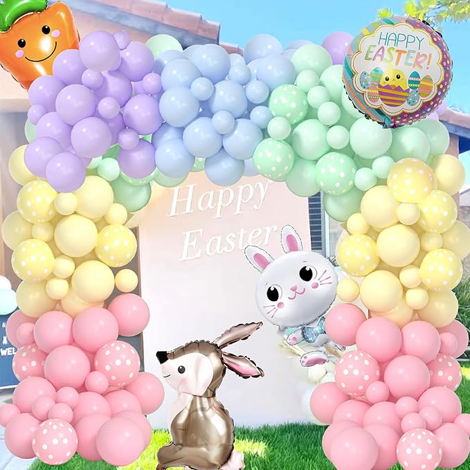Yumiche Easter Balloon Arch Spring Balloon Garland Arch Ki With Pastel Balloons,Bunny And Carrot Foil Balloons for Easter Decorations
